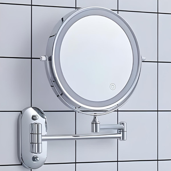 LED Magnifying Mirror | Rechargeable | Cosmetics &amp; Bathroom | Chrome Silver