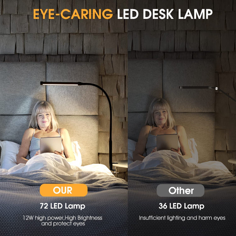 LED Desk Lamp with Lamp, eye-friendly Clip-On Lights for the Home Office, 3 Modes 10 Brightness Levels, long flexible Gooseneck, Metal, Swing Arm Architect Task Desk Lamps with USB Adapter, White