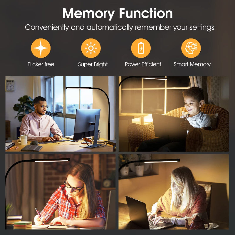 LED Desk Lamp with Lamp, eye-friendly Clip-On Lights for the Home Office, 3 Modes 10 Brightness Levels, long flexible Gooseneck, Metal, Swing Arm Architect Task Desk Lamps with USB Adapter, White