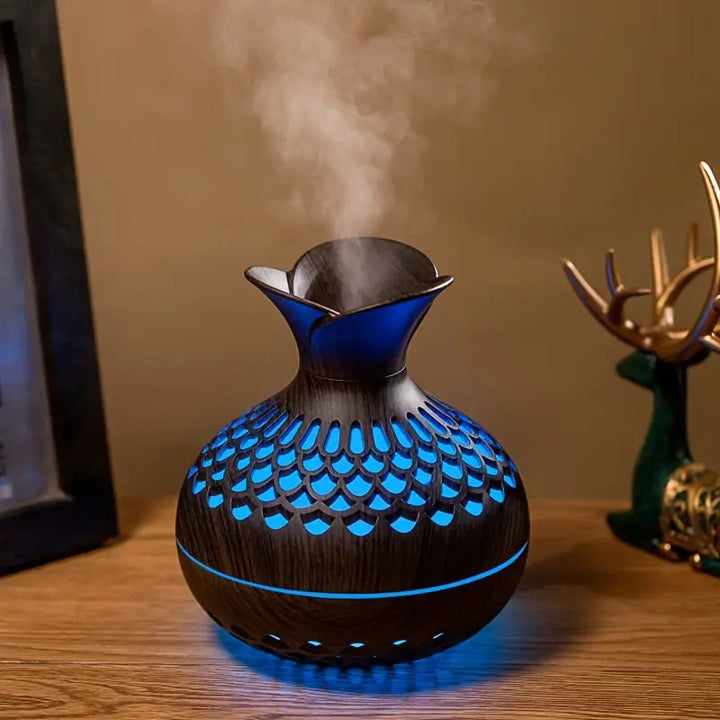 Aromatherapy air humidifier with LED – Diffuser in wood look &amp; night light
