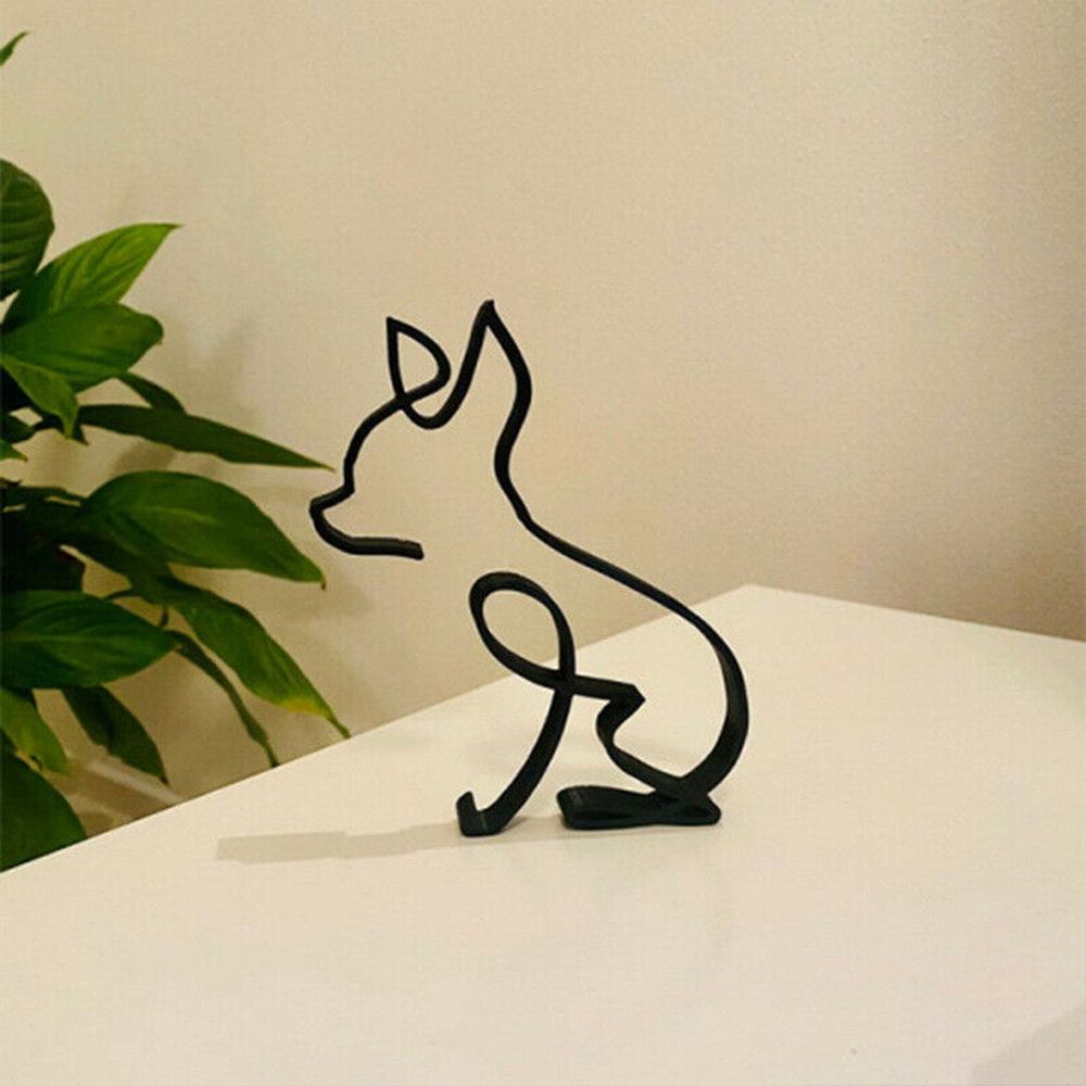 BowLift | Tier Kunst Eisen Skulptur Retro Metall schwarze Linien Katze Hund Schreibtisch Ornament