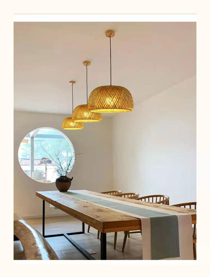 Hanging ceiling lamp made of bamboo C │ Handmade lighting from wood and rattan for interior decoration