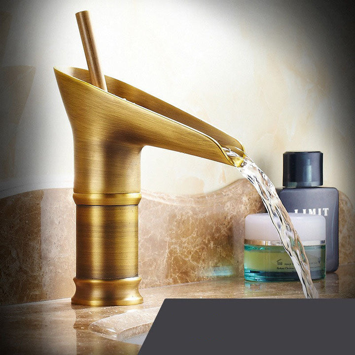 BowLift | Waterfall Antique Faucet Bathroom Sink Faucet Brass Sink Mixers