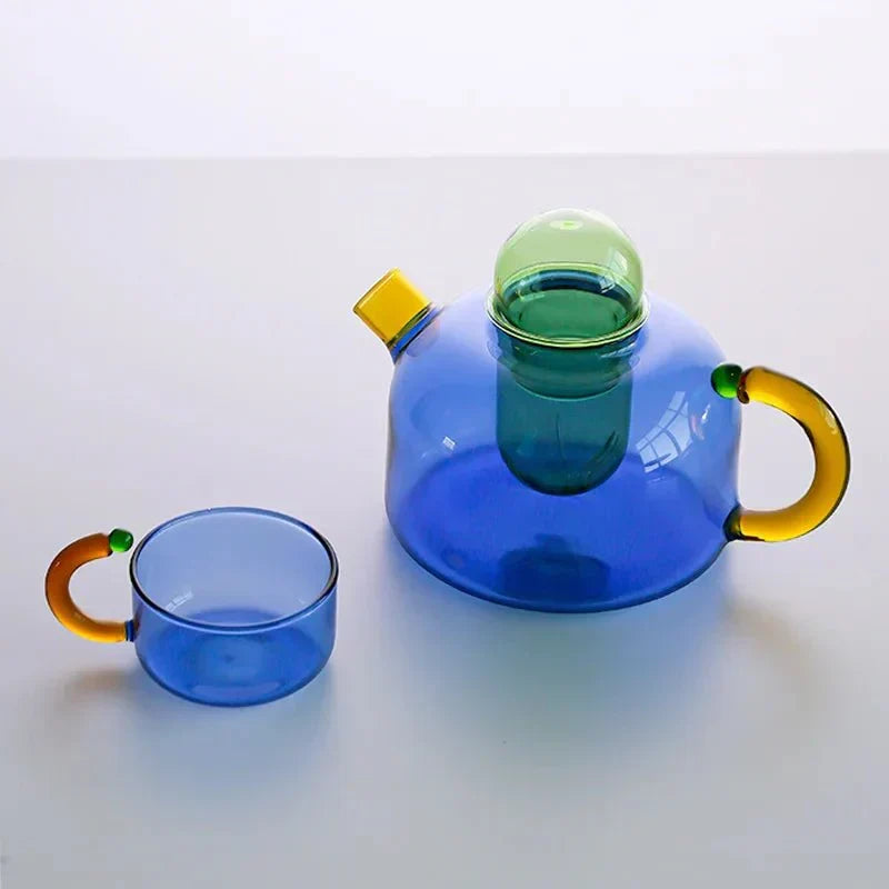 BowLift | Contrasting Color Translucent Teapot &amp; Cup Set