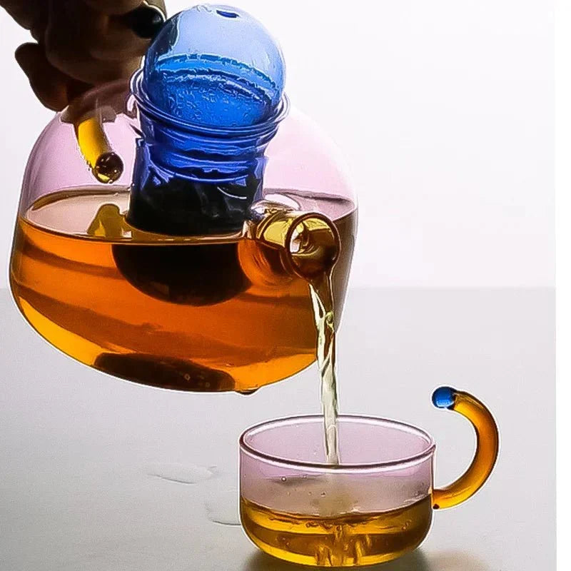 BowLift | Contrasting Color Glass Teapot Set – Stylish &amp; Heat Resistant Design