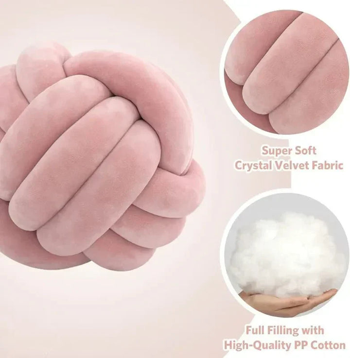 BowLift | Decorative, soft cushion with knotted ball in suede look