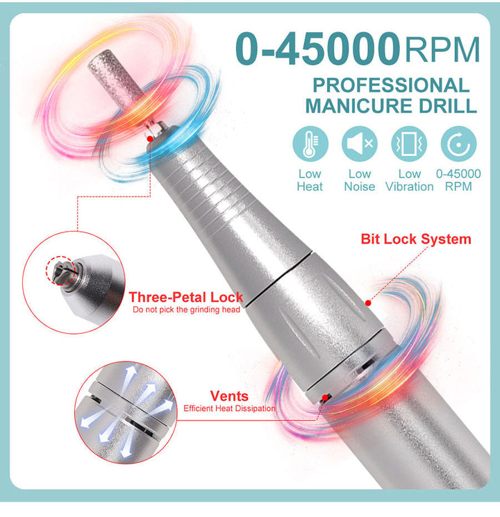 BowLift | Professional 45000RPM portable electric nail file with rechargeable battery | Low noise level for manicure