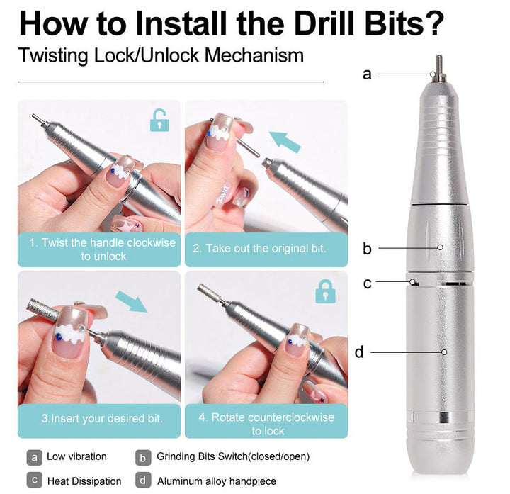 BowLift | Professional 45000RPM portable electric nail file with rechargeable battery | Low noise level for manicure