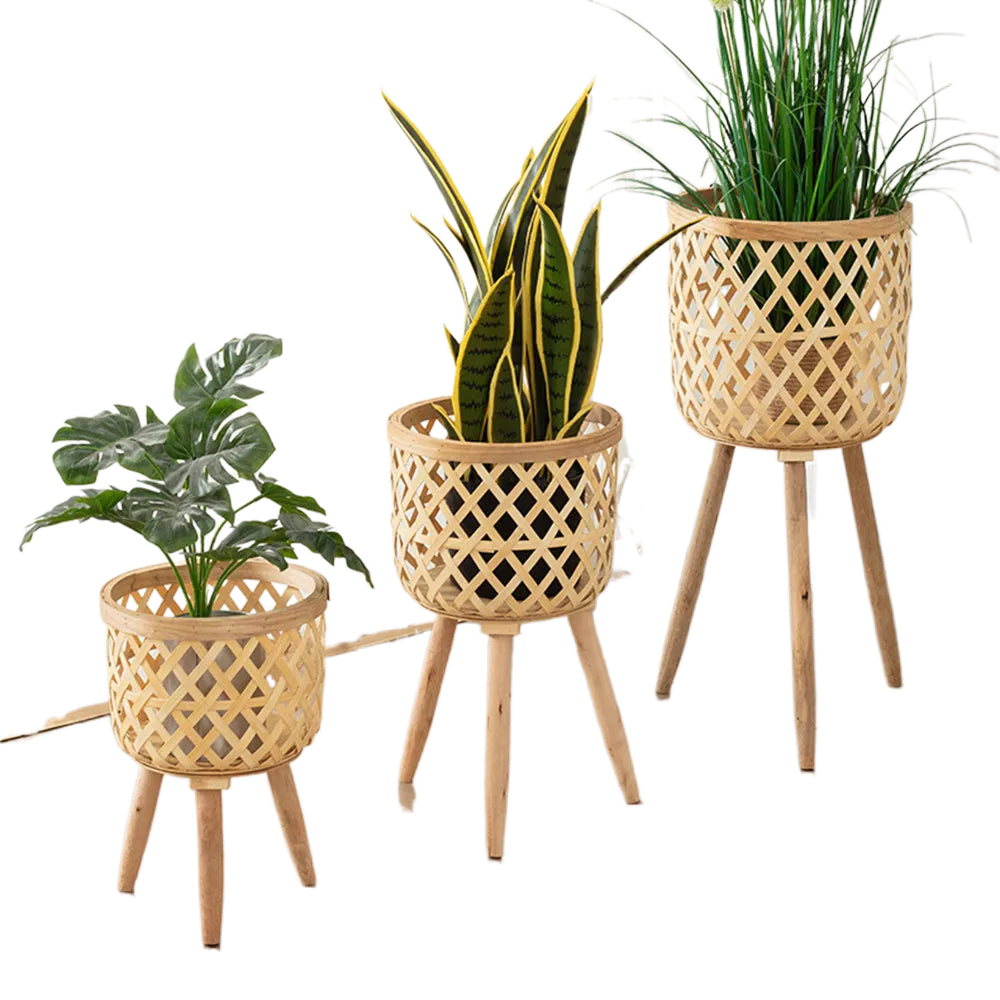 BowLift | Handcrafted Bamboo Woven Flower Pot with Stand Plant Flower Display Storage Stand DIY Storage Children&