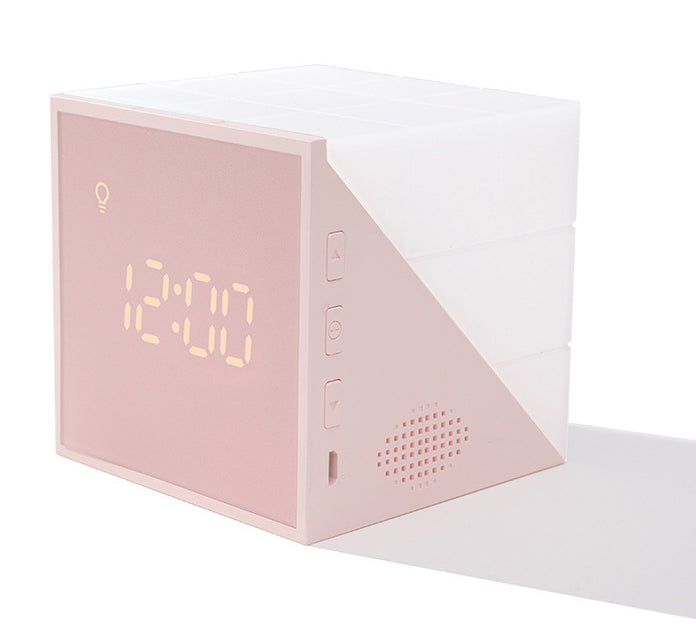 Cube Alarm Clock, with colourful Lights, Voice-control Night Light, Timer, Temperature Display and Long Battery Life, for Home &amp; Office