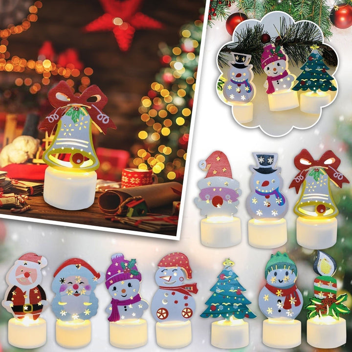 Electronic LED Christmas Candle Lamps - Set of 10 – Adorable Santa, Snowman &amp; Tree Night Lights for Festive Home, Party, &amp; Garden Décor