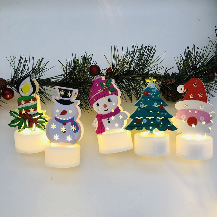 Electronic LED Christmas Candle Lamps - Set of 10 – Adorable Santa, Snowman &amp; Tree Night Lights for Festive Home, Party, &amp; Garden Décor