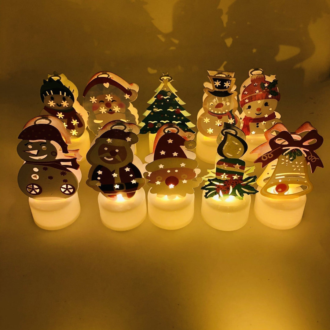 Electronic LED Christmas Candle Lamps - Set of 10 – Adorable Santa, Snowman &amp; Tree Night Lights for Festive Home, Party, &amp; Garden Décor
