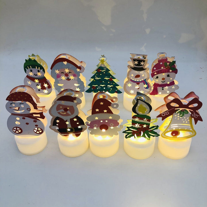 Electronic LED Christmas Candle Lamps - Set of 10 – Adorable Santa, Snowman &amp; Tree Night Lights for Festive Home, Party, &amp; Garden Décor