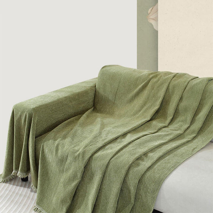 Chenille Sofa Cover Herringbone Tassel Design
