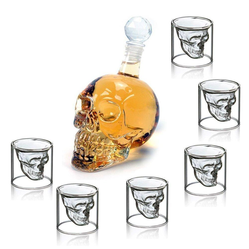 BowLift | Skull Carafe Decanter &amp; 6 Shot Glasses