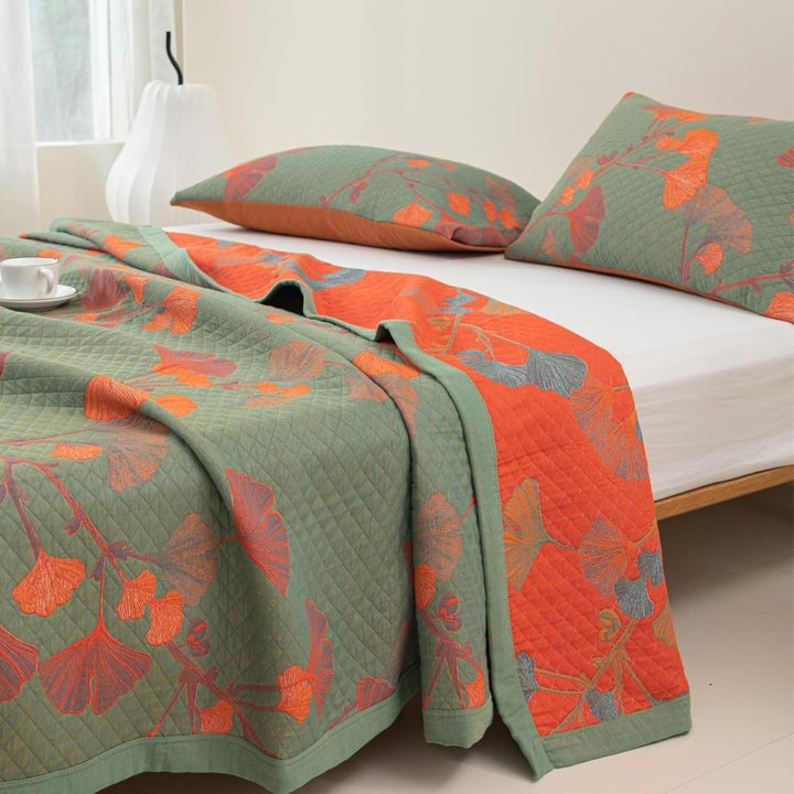 GinkgoQuilt – Cotton Bedding Set with Botanical Reversible Design