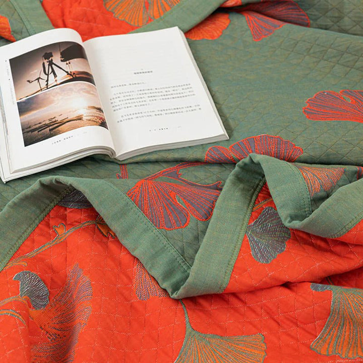 GinkgoQuilt – Cotton Bedding Set with Botanical Reversible Design
