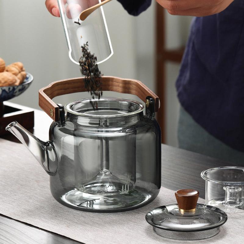BowLift | Grijzen Teekanne | Wood &amp; Glass, Tea Maker