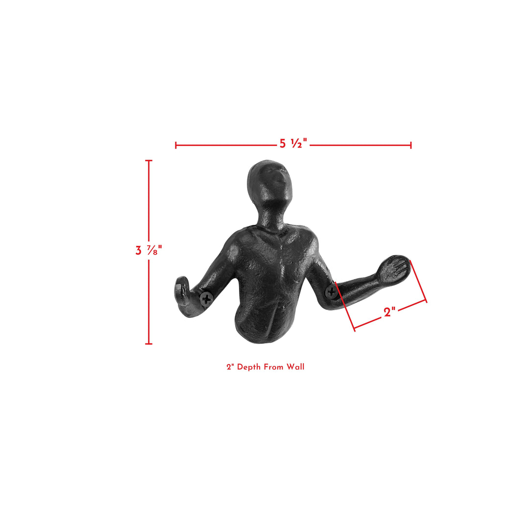BowLift | Protruding "Palms Up" Cast Iron Decorative Black Wall Mount Hooks (Set of 2)