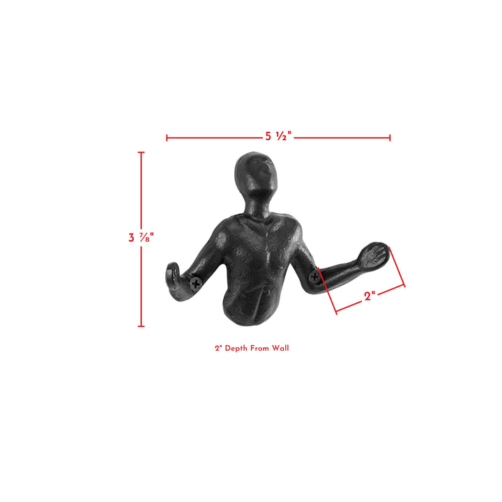 BowLift | Protruding "Palms Up" Cast Iron Decorative Black Wall Mount Hooks (Set of 2)