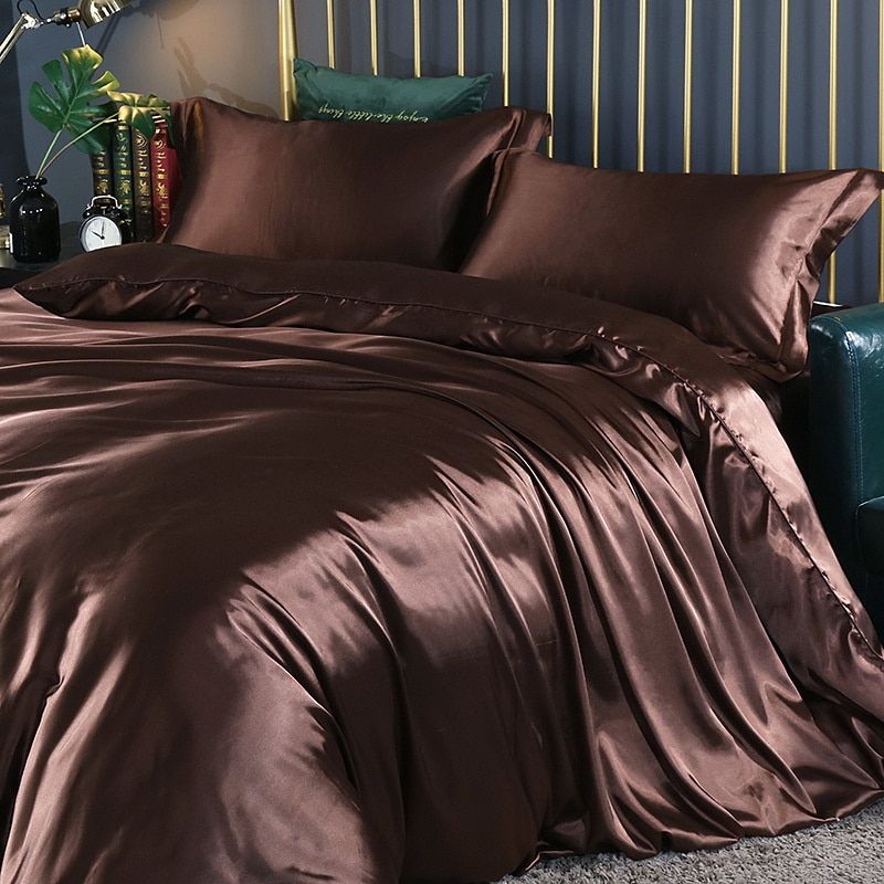 Silk/Satin Bed Linen Duvet Cover Luxury Set (2x Pillowcase, 1x Fitted Sheet, 1x Duvet)
