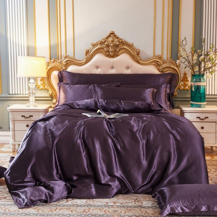 Silk/Satin Bed Linen Duvet Cover Luxury Set (2x Pillowcase, 1x Fitted Sheet, 1x Duvet)