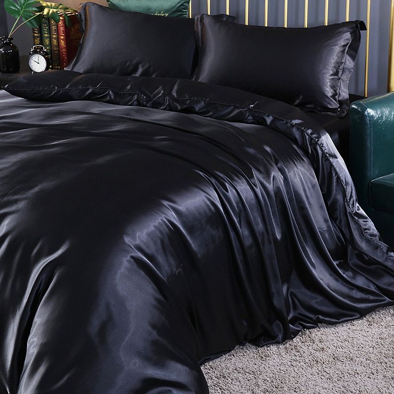 4-piece luxury set silk/satin bedding - 2x pillowcases and fitted sheet