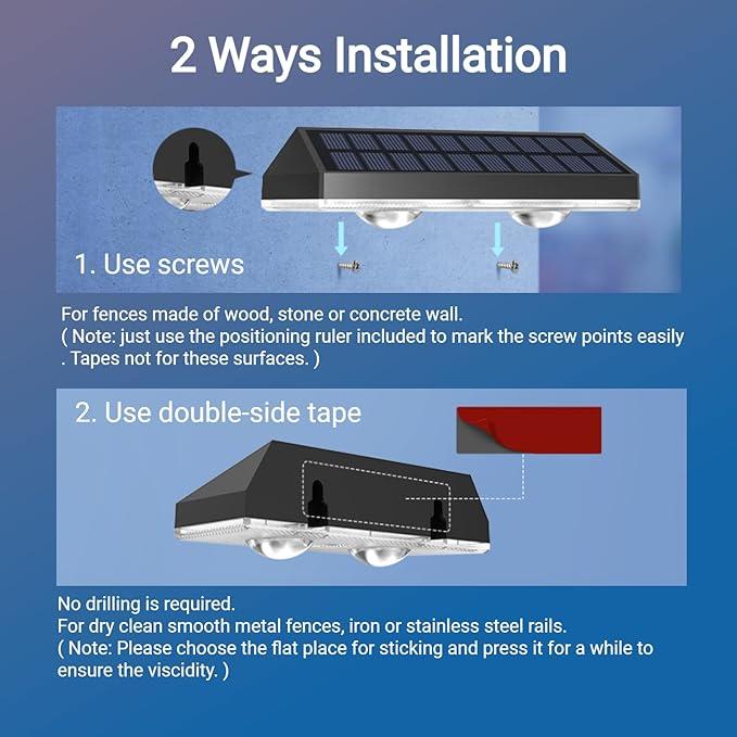 Solar fence lights outdoor warm white &amp; RGB changing solar deck lights, LED solar lights for outdoor wall railing terrace stairs step garden backyard