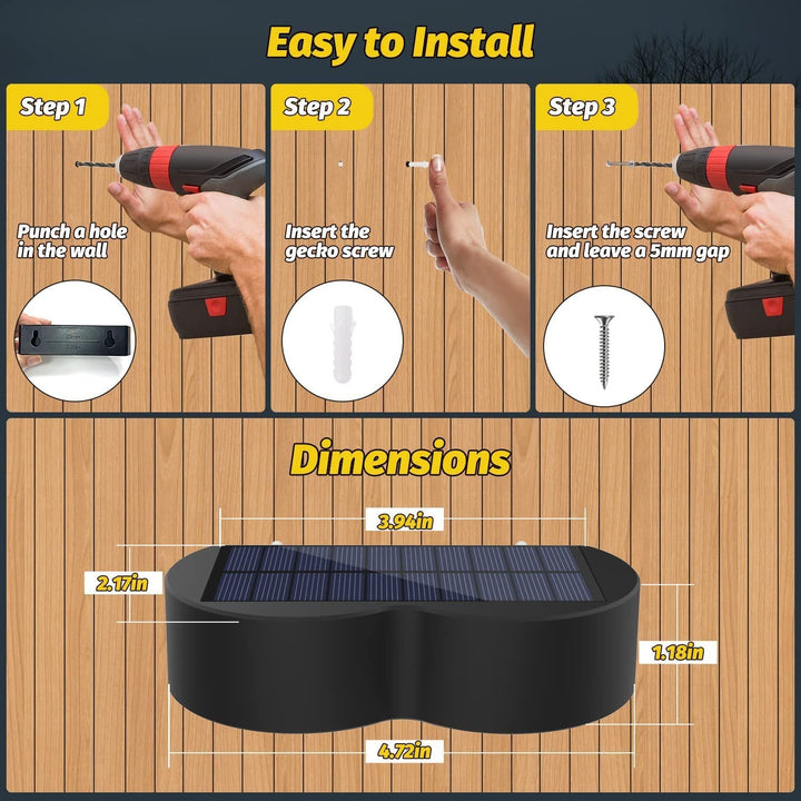 Solar fence lights outdoor wall lights Waterproof IP65, Warm white &amp; RGB 8 specific fixed colours for fence wall step deck patio