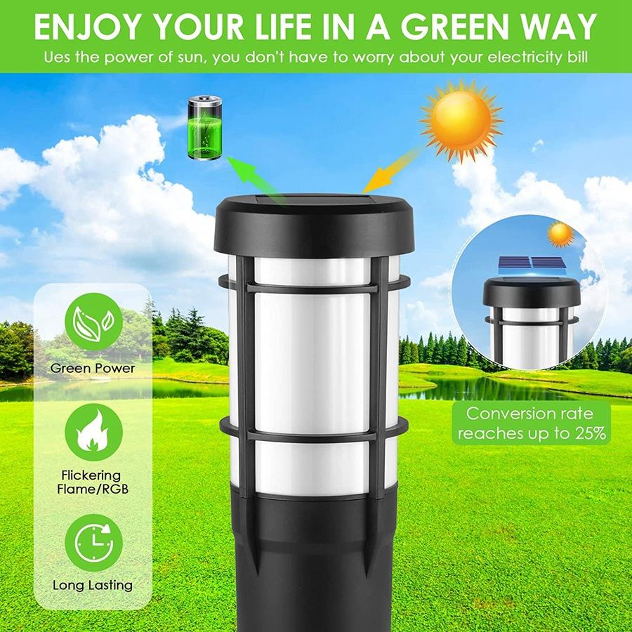 Solar Path Lights for Outdoor Use, with Flickering Flame and RGB colour Changing, LED Solar Outdoor Lights for Yard, Garden, Path, Lawn - IP65 Waterproof