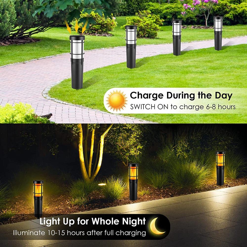 Solar Path Lights for Outdoor Use, with Flickering Flame and RGB colour Changing, LED Solar Outdoor Lights for Yard, Garden, Path, Lawn - IP65 Waterproof