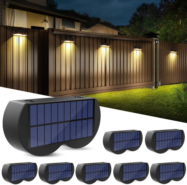 Solar fence lights outdoor wall lights Waterproof IP65, Warm white &amp; RGB 8 specific fixed colours for fence wall step deck patio