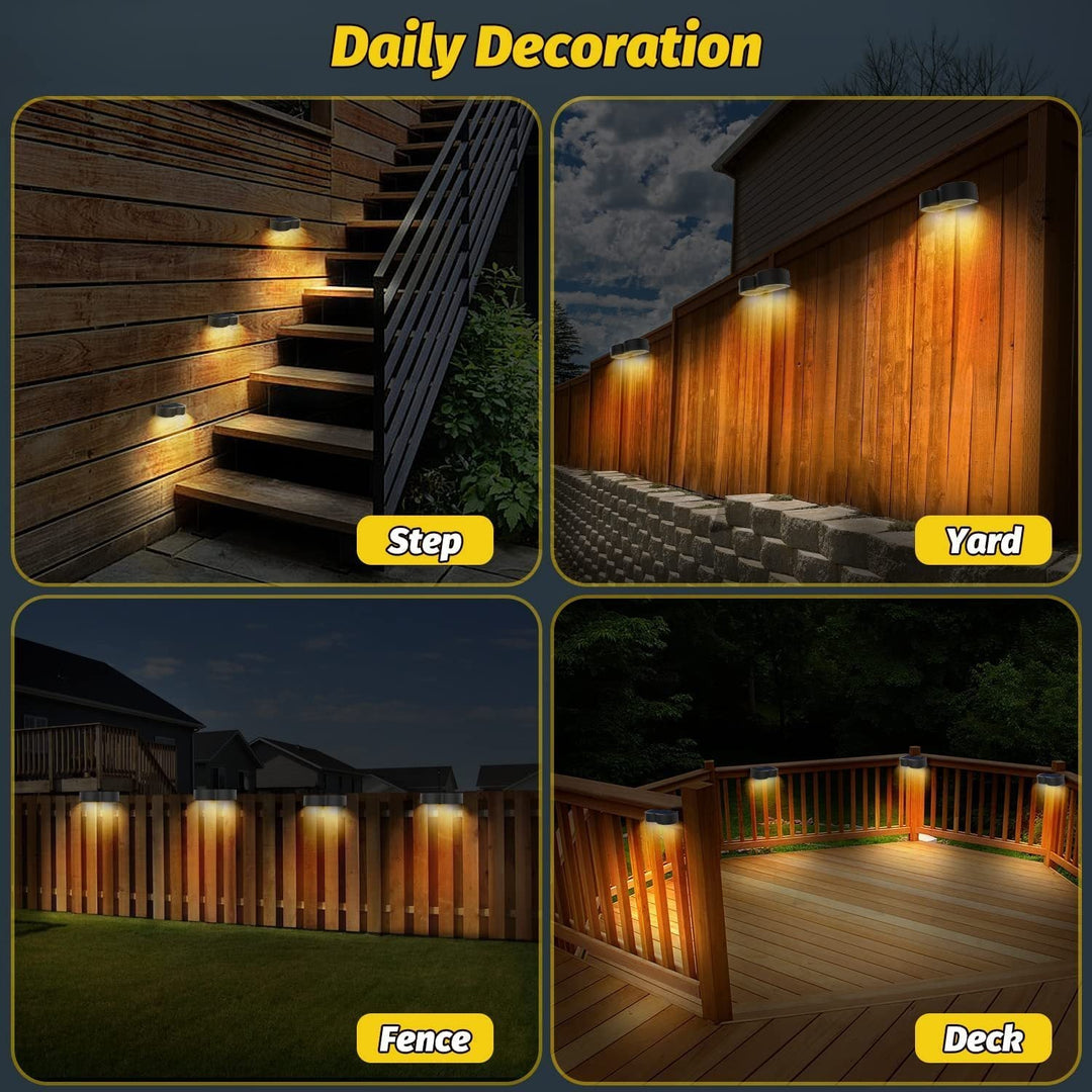 Solar fence lights outdoor wall lights Waterproof IP65, Warm white &amp; RGB 8 specific fixed colours for fence wall step deck patio