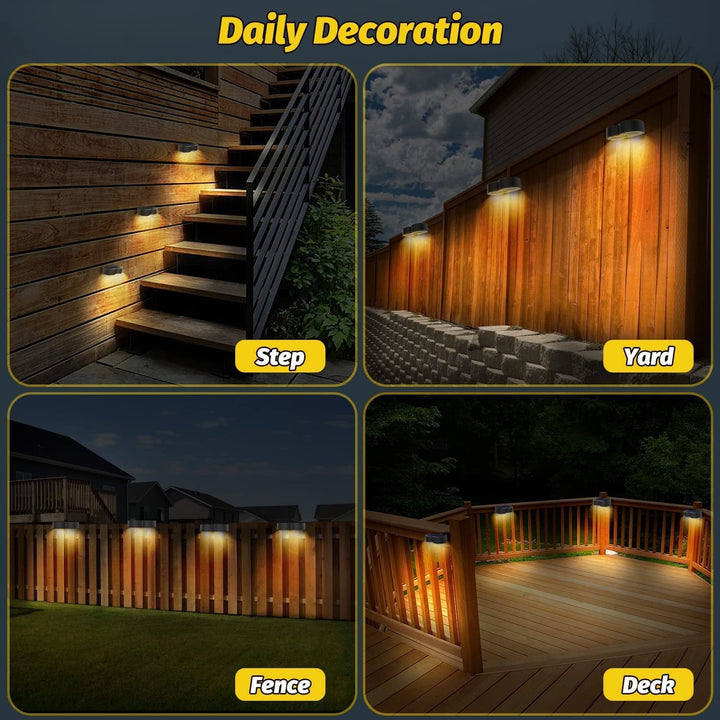 Solar fence lights outdoor wall lights Waterproof IP65, Warm white &amp; RGB 8 specific fixed colours for fence wall step deck patio