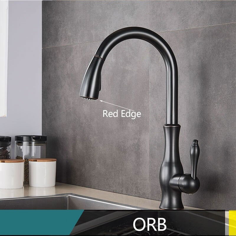 BowLift | Brass Kitchen Faucet Pull Out Mixer Sink Water Tap 360 Rotation Single Handle