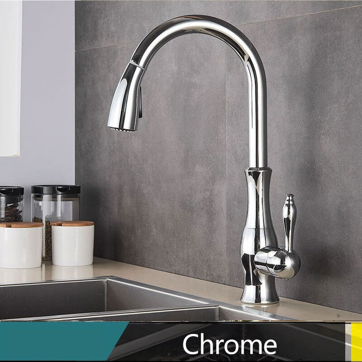 BowLift | Brass Kitchen Faucet Pull Out Mixer Sink Water Tap 360 Rotation Single Handle