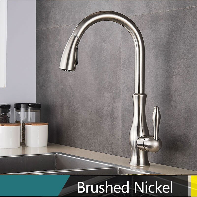 BowLift | Brass Kitchen Faucet Pull Out Mixer Sink Water Tap 360 Rotation Single Handle