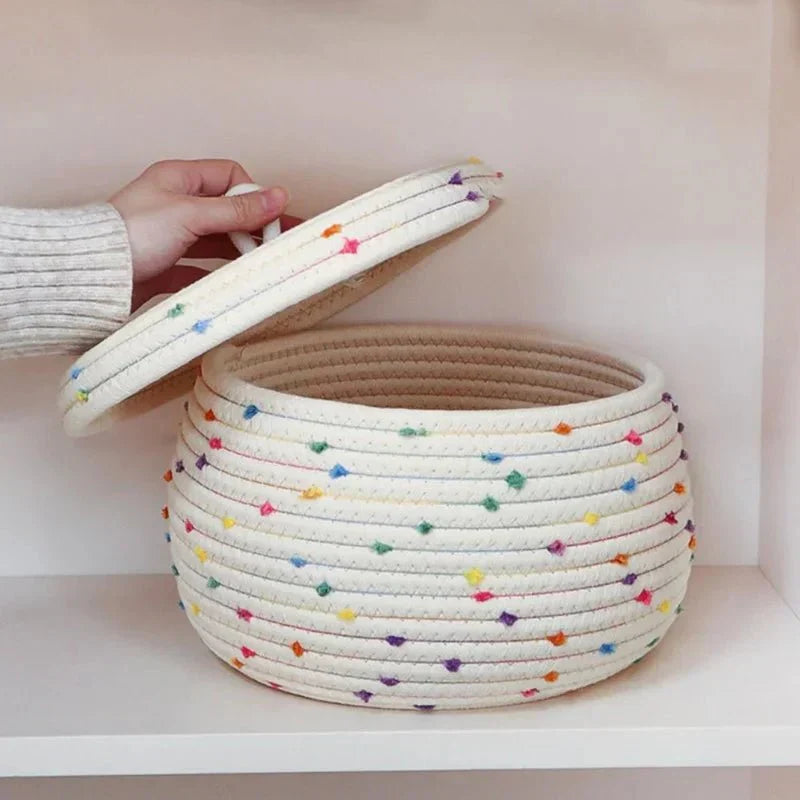 BowLift | Large storage basket made of cotton rope with lid