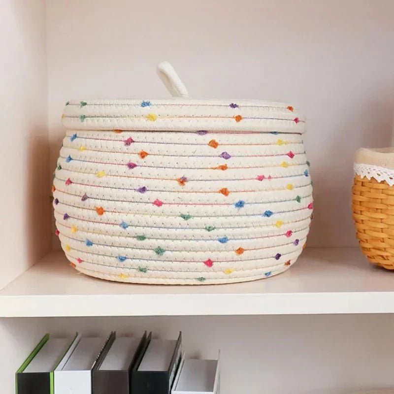 BowLift | Large storage basket made of cotton rope with lid
