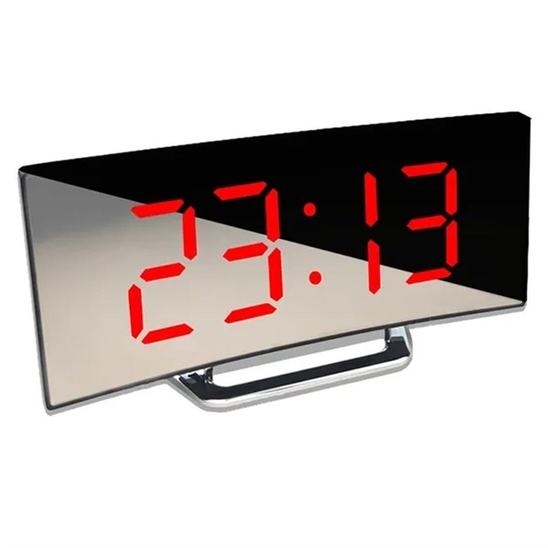 LED Digital Alarm Clock – Curved Mirror Display, Table Clock with Snooze Function, Electronic Table Display, Bedroom and Living Room Decor