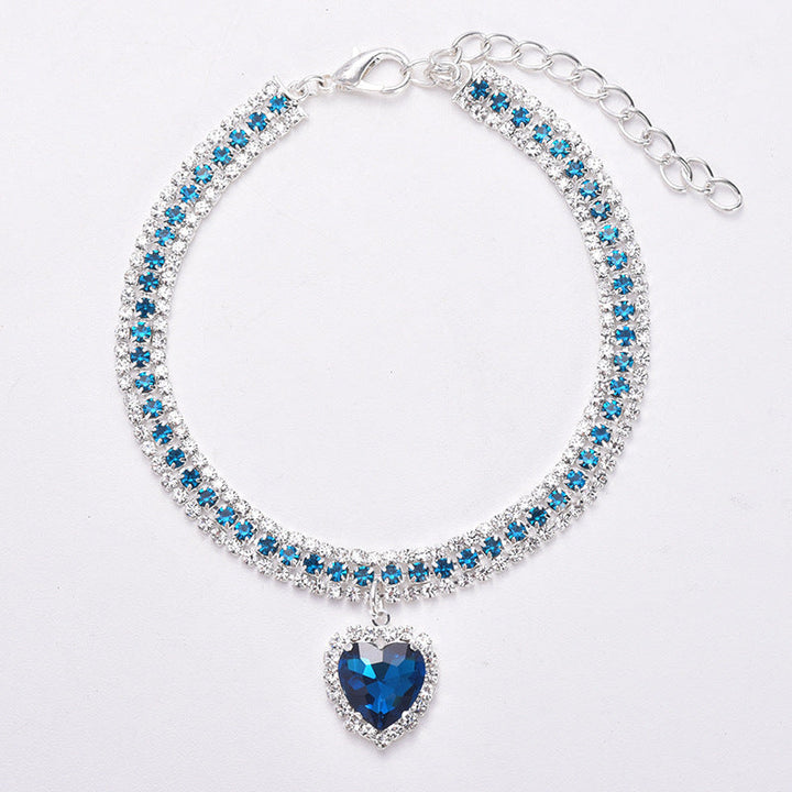 Luxury Cat | Luxury Crystal Cat Collar Heart Gemstone Pendant Reflective Bowlift