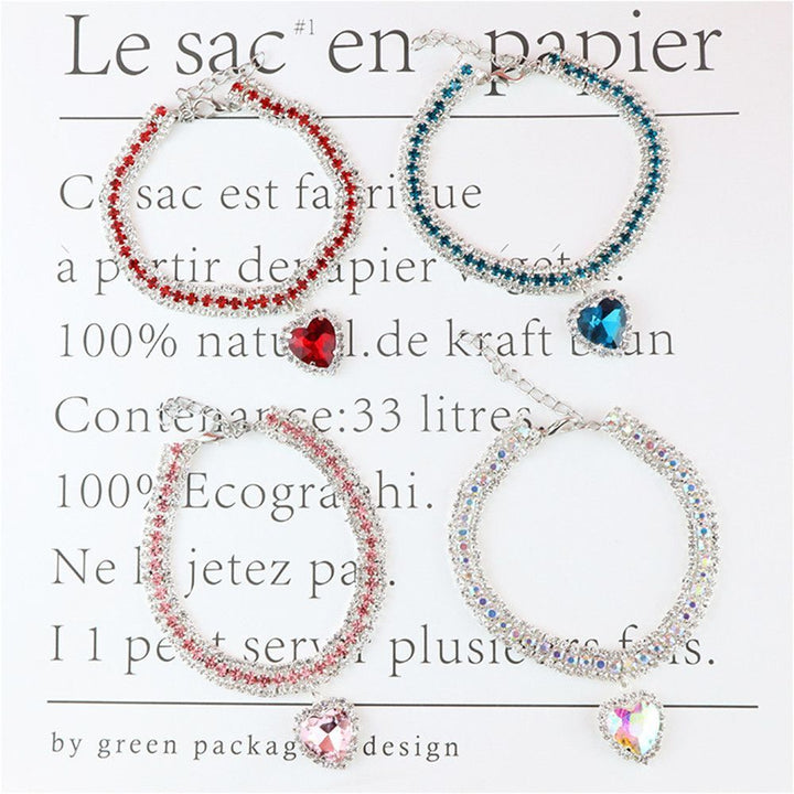 Luxury Cat | Luxury Crystal Cat Collar Heart Gemstone Pendant Reflective Bowlift