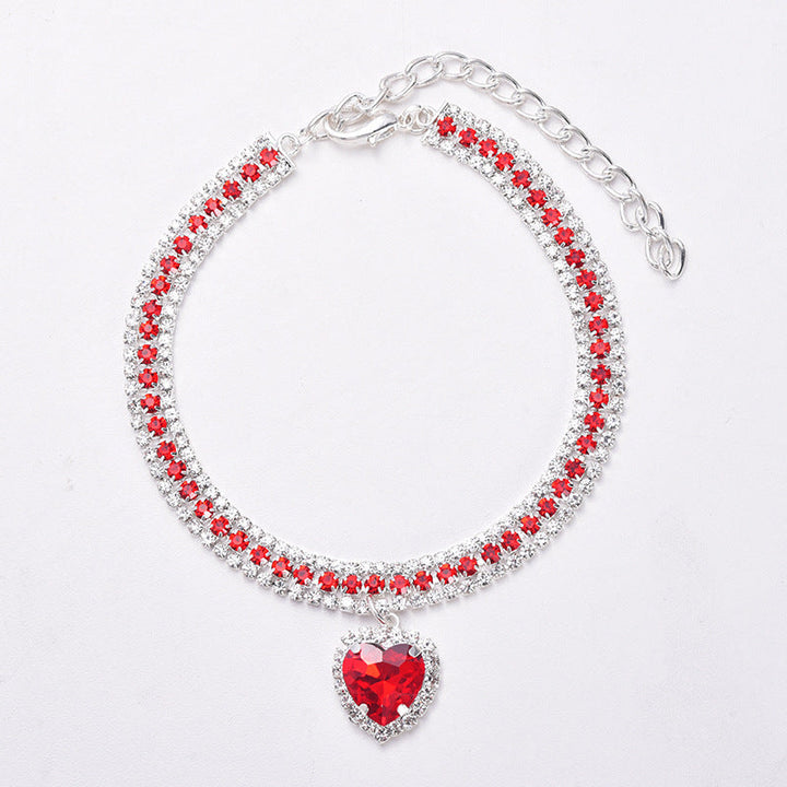 Luxury Cat | Luxury Crystal Cat Collar Heart Gemstone Pendant Reflective Bowlift