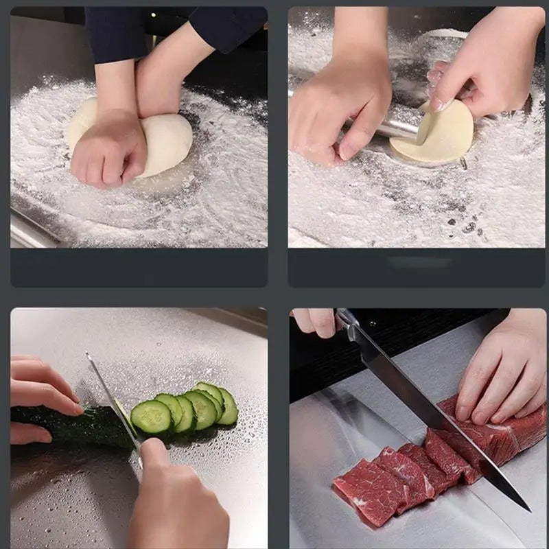 BowLift | High-quality cutting board made of stainless steel with edge – ideal for homemade pizza, pastries, and more!