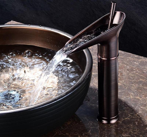 BowLift | Waterfall Antique Faucet Bathroom Sink Faucet Brass Sink Mixers