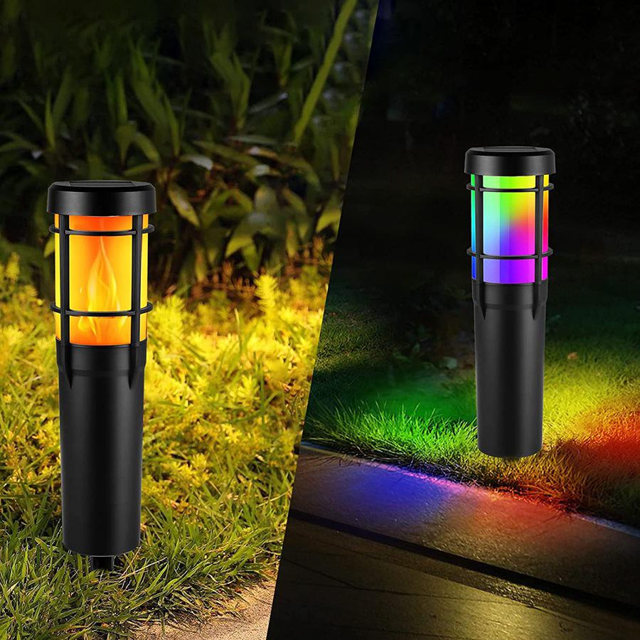 Solar Path Lights for Outdoor Use, with Flickering Flame and RGB colour Changing, LED Solar Outdoor Lights for Yard, Garden, Path, Lawn - IP65 Waterproof