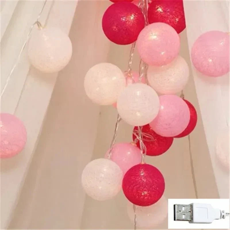 Pretty Pastel Cotton Ball Fairy Lights Garland