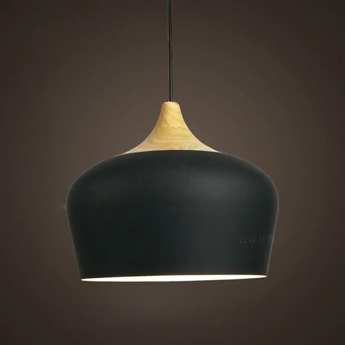 Pendant lights made of metal and wood in delicate pastel shades