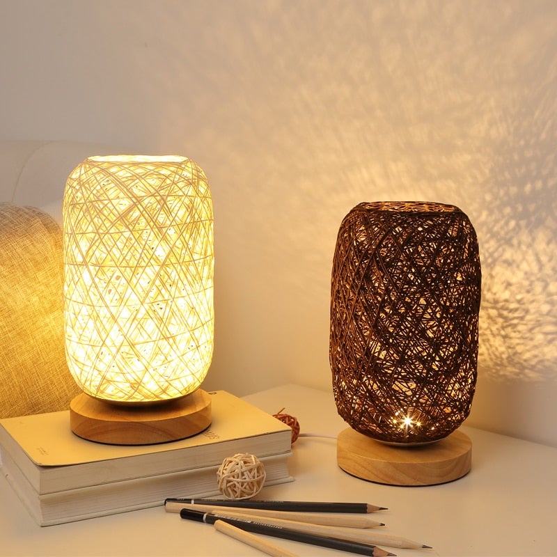 Table lamp made of rattan wood